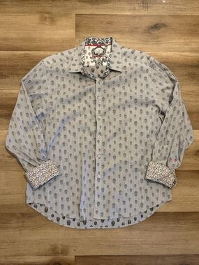 Robert Graham Shirt Men's XXL Gray Skulls Print Button Up Floral Flip Cuffs